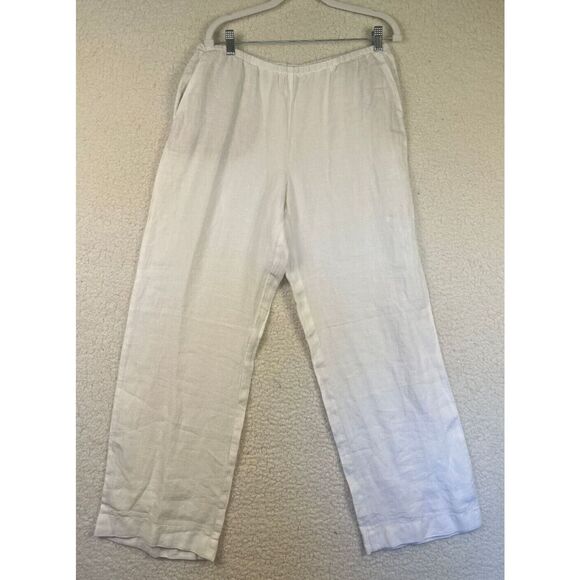 J. Jill Love Linen White Cropped Wide‎ Leg Pants EUC 100% Linen Wear Size Medium - Picture 1 of 8